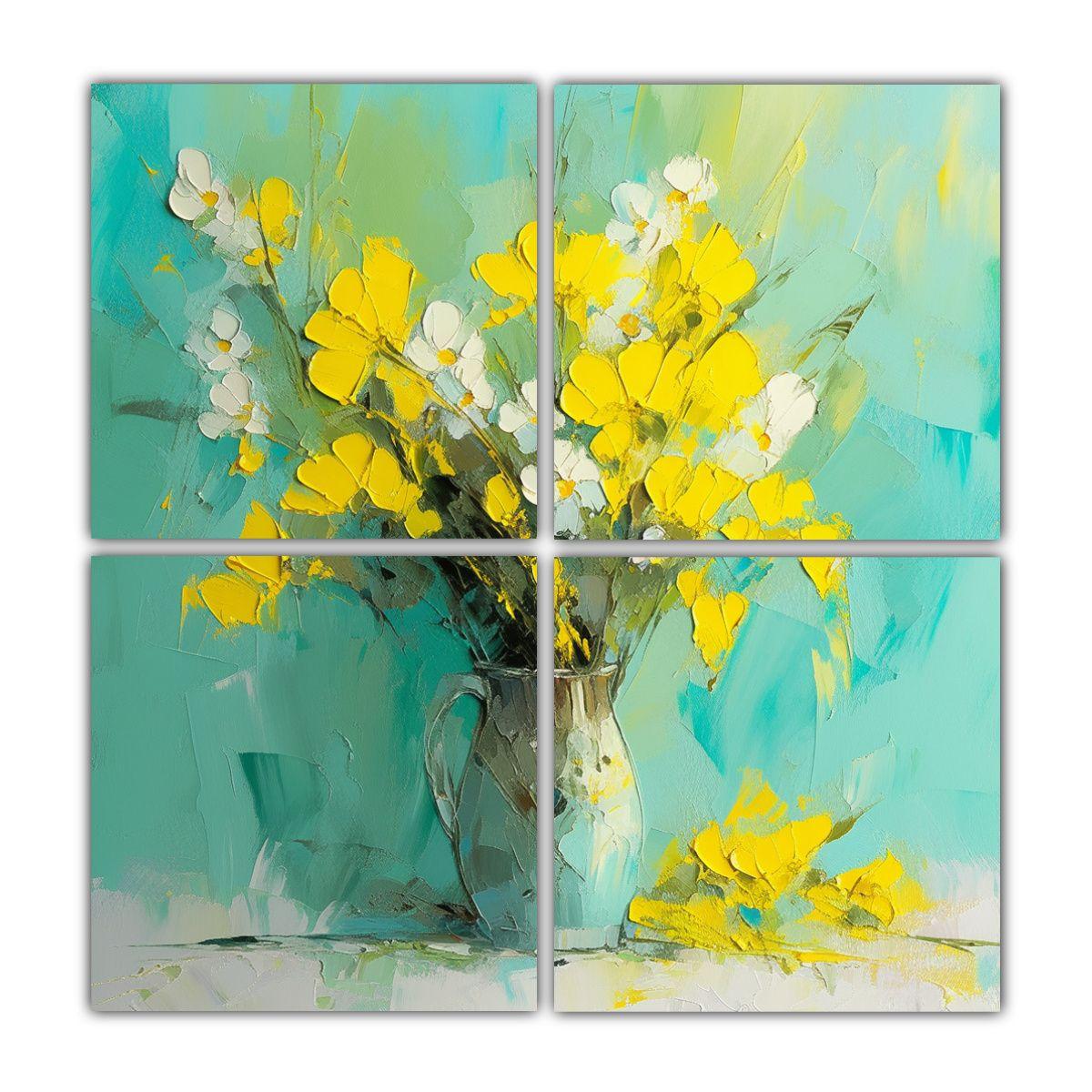 Cuadro De Pared Moderno Flores Amarillas Y 200x200 Cm-0