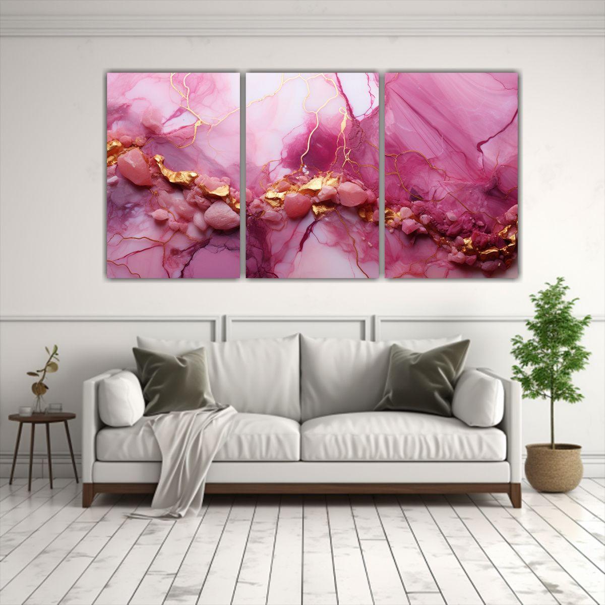 Pintura Decorativa Mármol Rosa Y Dorado Fondo 150x75 Cm-2