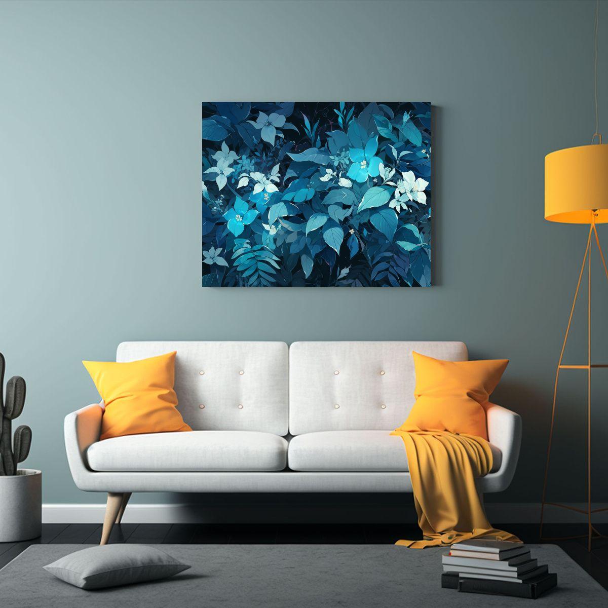 Pintura Decorativa De Pared En Tonos Turquesa Y Azul, Estilo 65x50cm-2