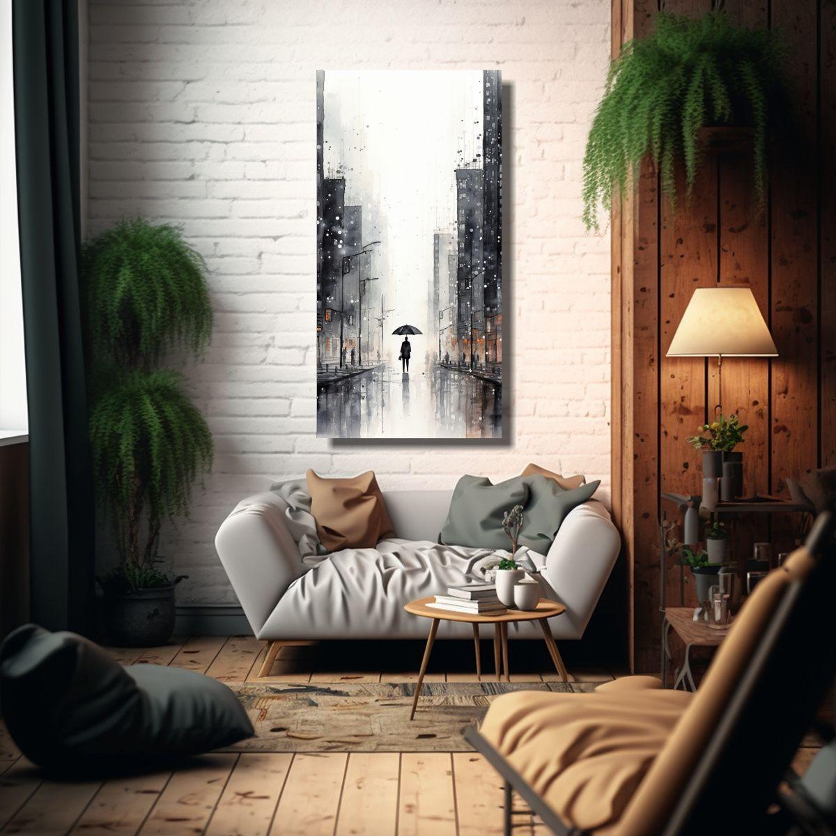 Cuadro Acuarela De Escena Urbana En Bastidor 80x160cm-2