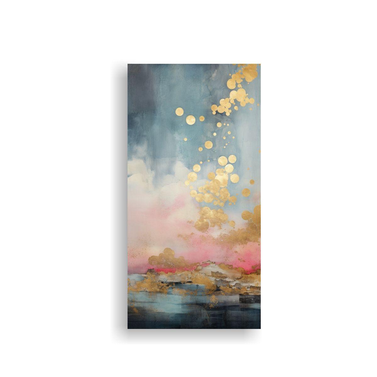 Pintura Lienzo Tela Con Acuarela Rosa, Turquesa Y  70x140cm-0