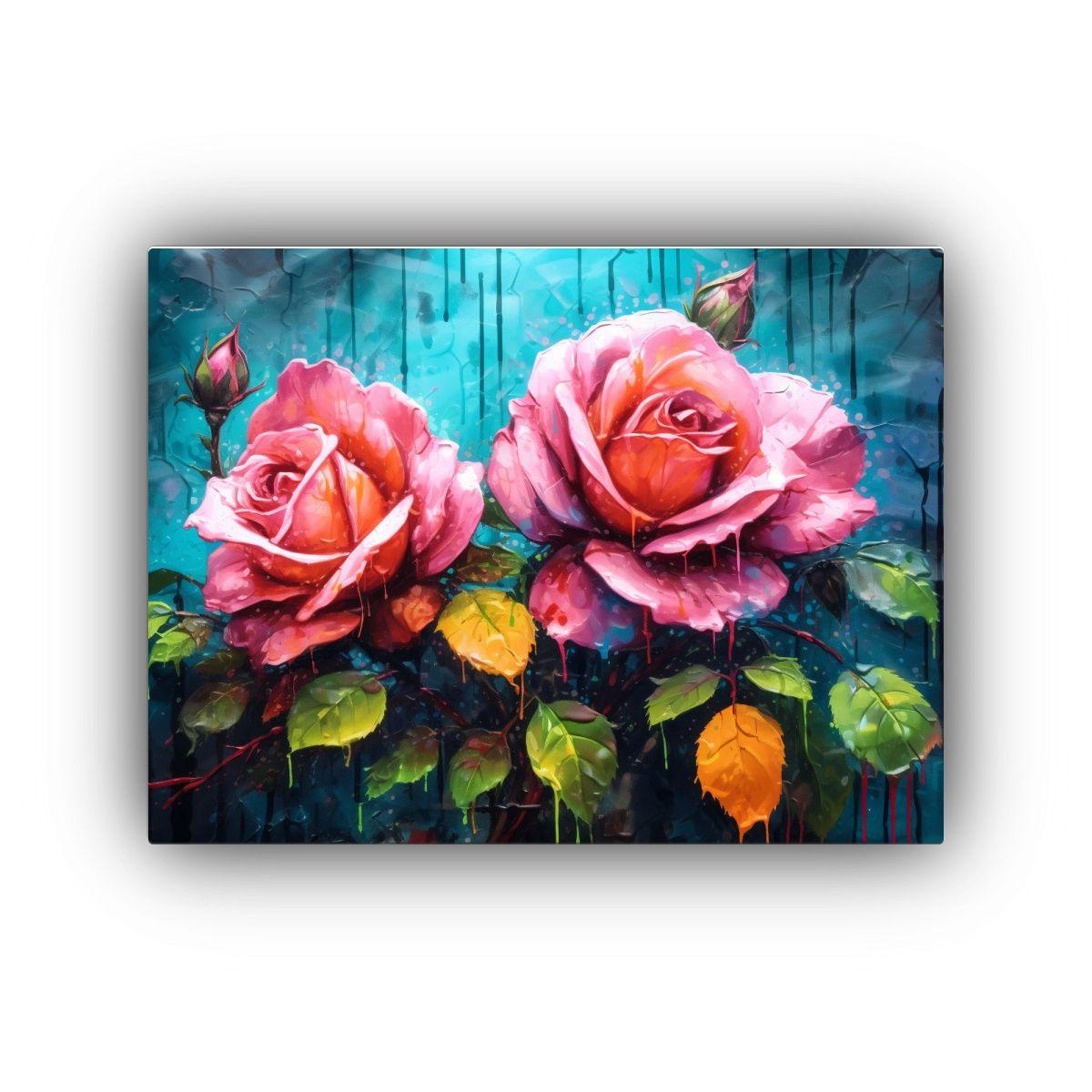 Cuadro Vintage De Flores De Rosa En Colorido Graffiti Con Pi 60x40cm-0