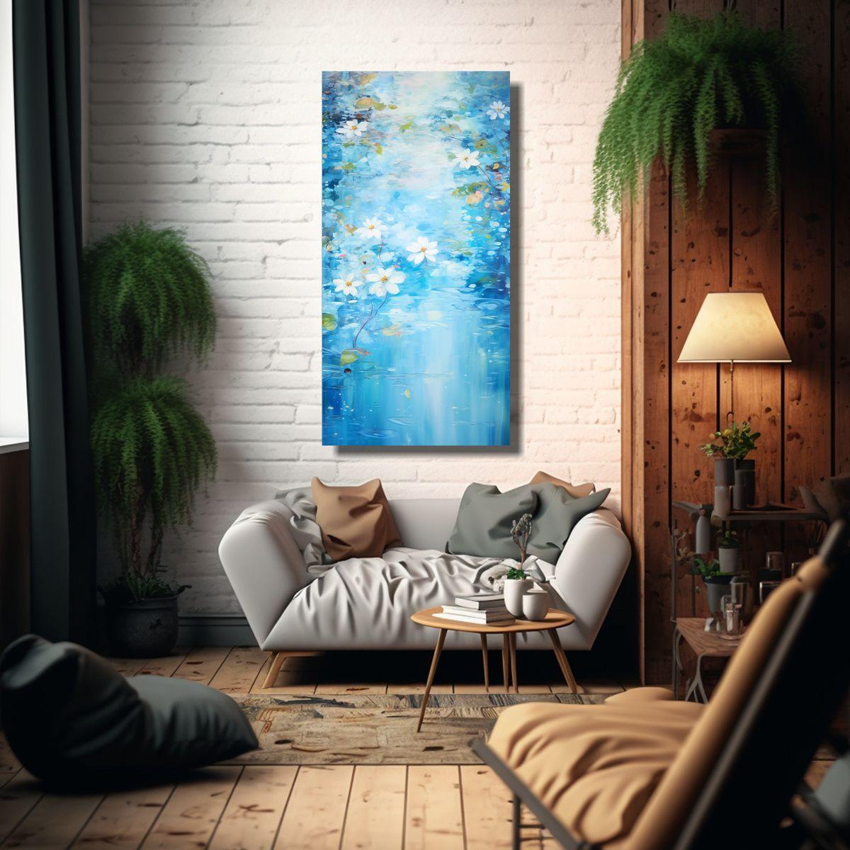 Cuadro Hermoso Impresionismo Acuático Azul 80x160cm-2