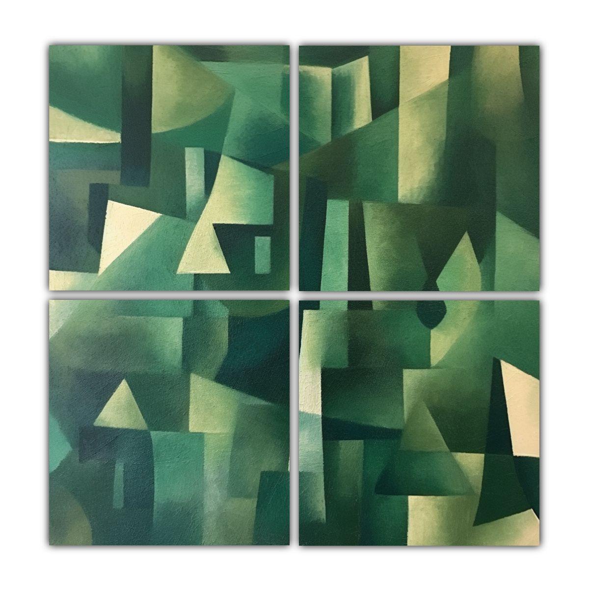 Cuadro Abstracto Verde Geométrico, Expresión 40x40 Cm-0