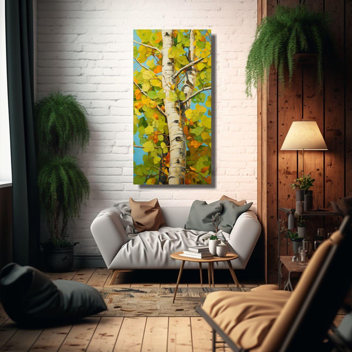 Pintura Al óleo Detallada De álamo Temblón Abst 30x60cm-2