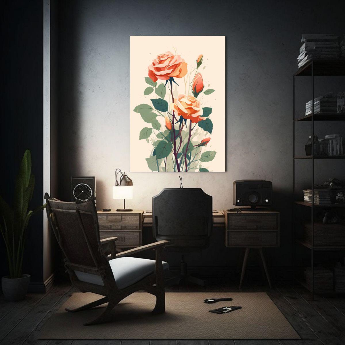 Pintura Floral Dinámica Con Rosas En Tonos 20x30cm-2