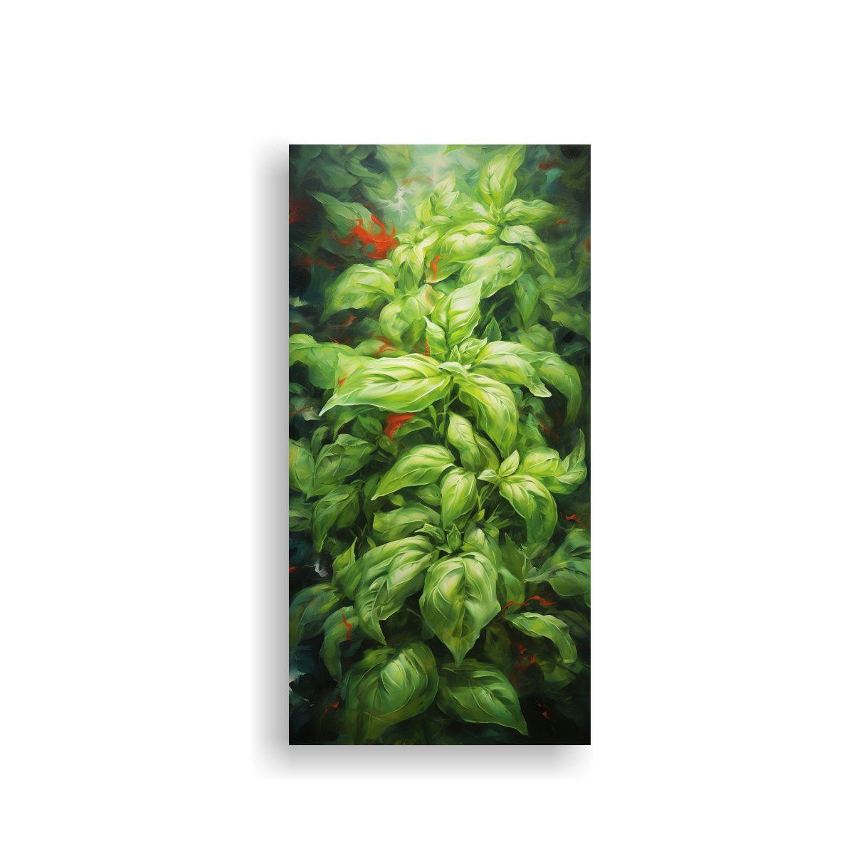 Cuadro Abstracto De Hierbas De Albahaca Pintura 20x40cm-0