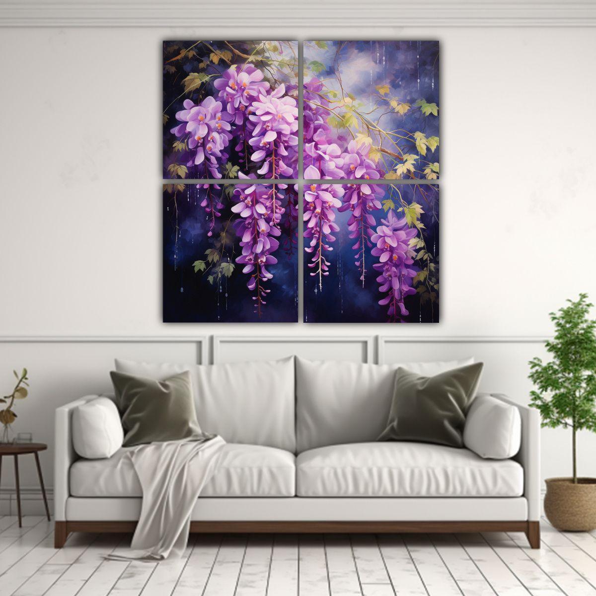 Cuadro Abstracto De Flores De Glicina En Detalle 120x120 Cm-2