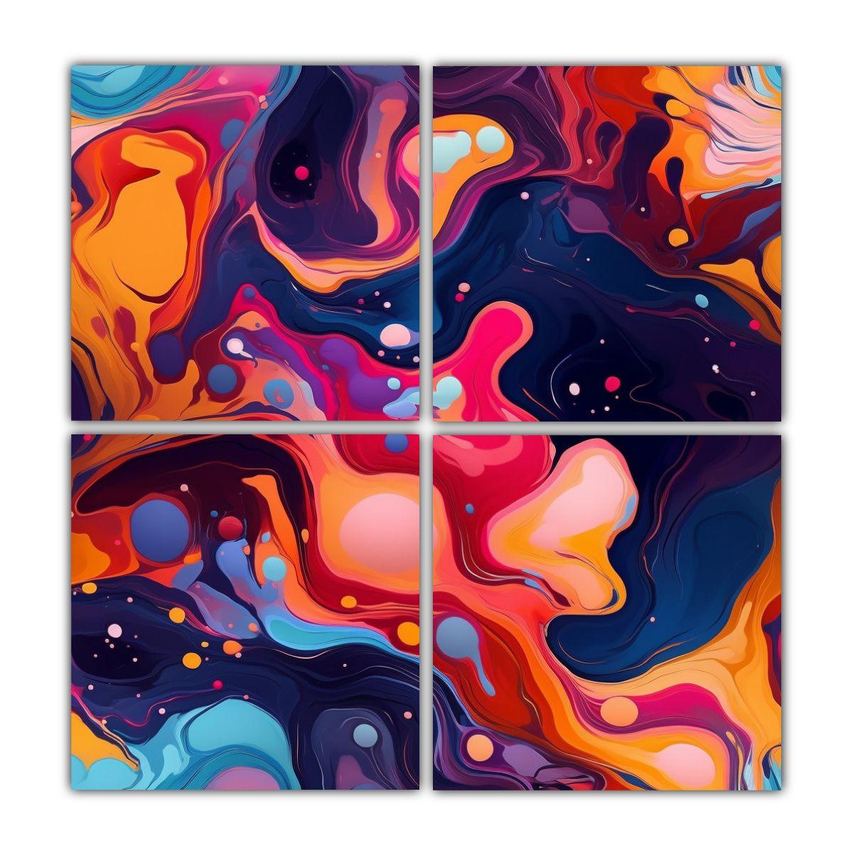 Cuatro Cuadros Modernos Abstractos De Calidez 140x140 Cm-0