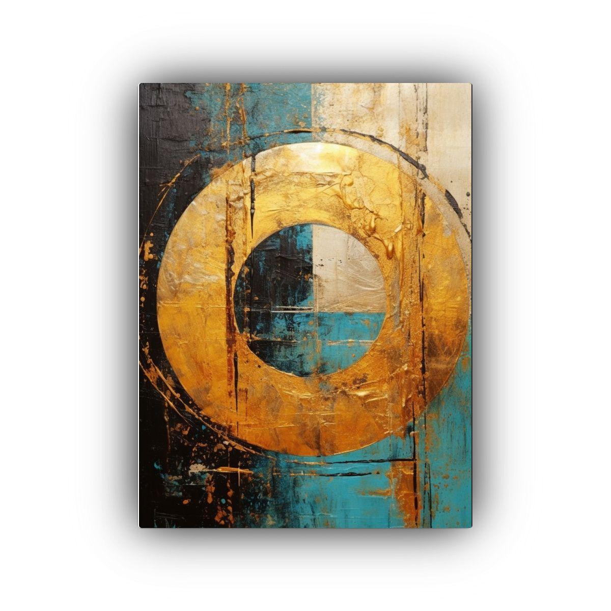 Cuadro De Tela Con Círculos Dorados En Tiempo Y 50x65 Cm-0