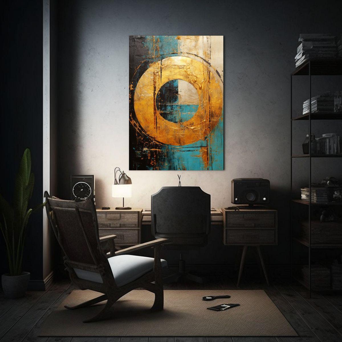 Cuadro De Tela Con Círculos Dorados En Tiempo Y 50x65 Cm-2