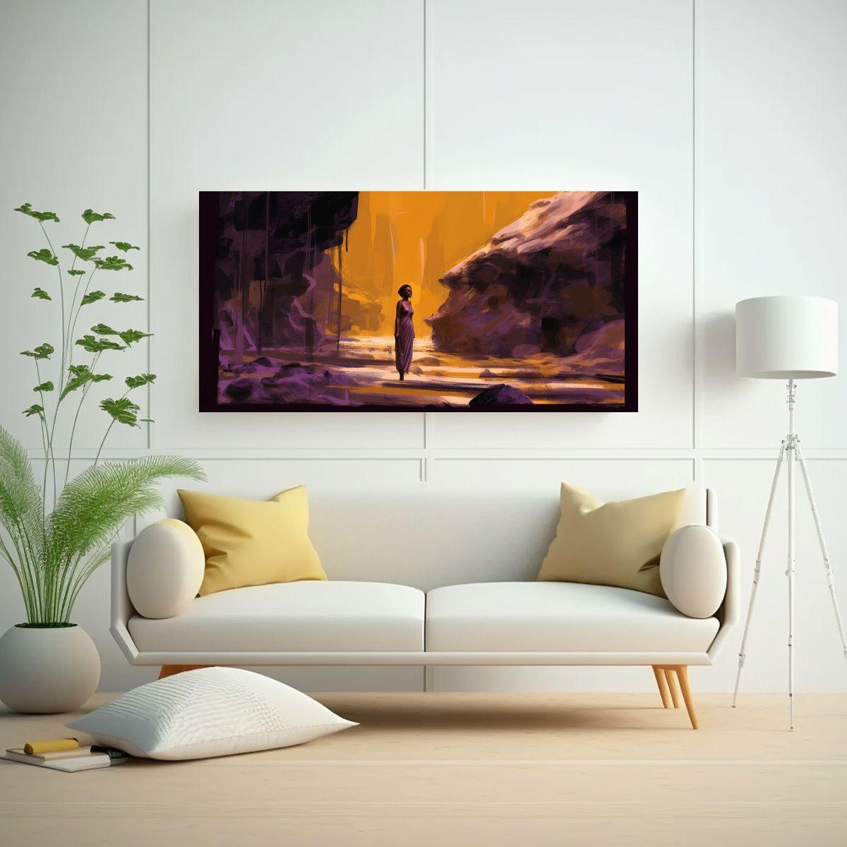 Pintura Lienzo Expresión Africana Chica En Rocas 80x40cm-2