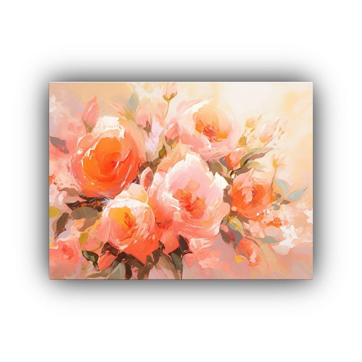 Pintura De Flores En Lienzo En Colores Naranja Y 75x50cm-0
