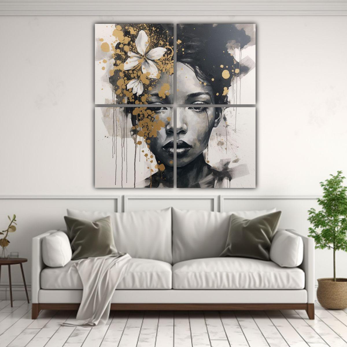 Cuadro De Pared Movimiento Con Chica Y Flor En 140x140 Cm-2