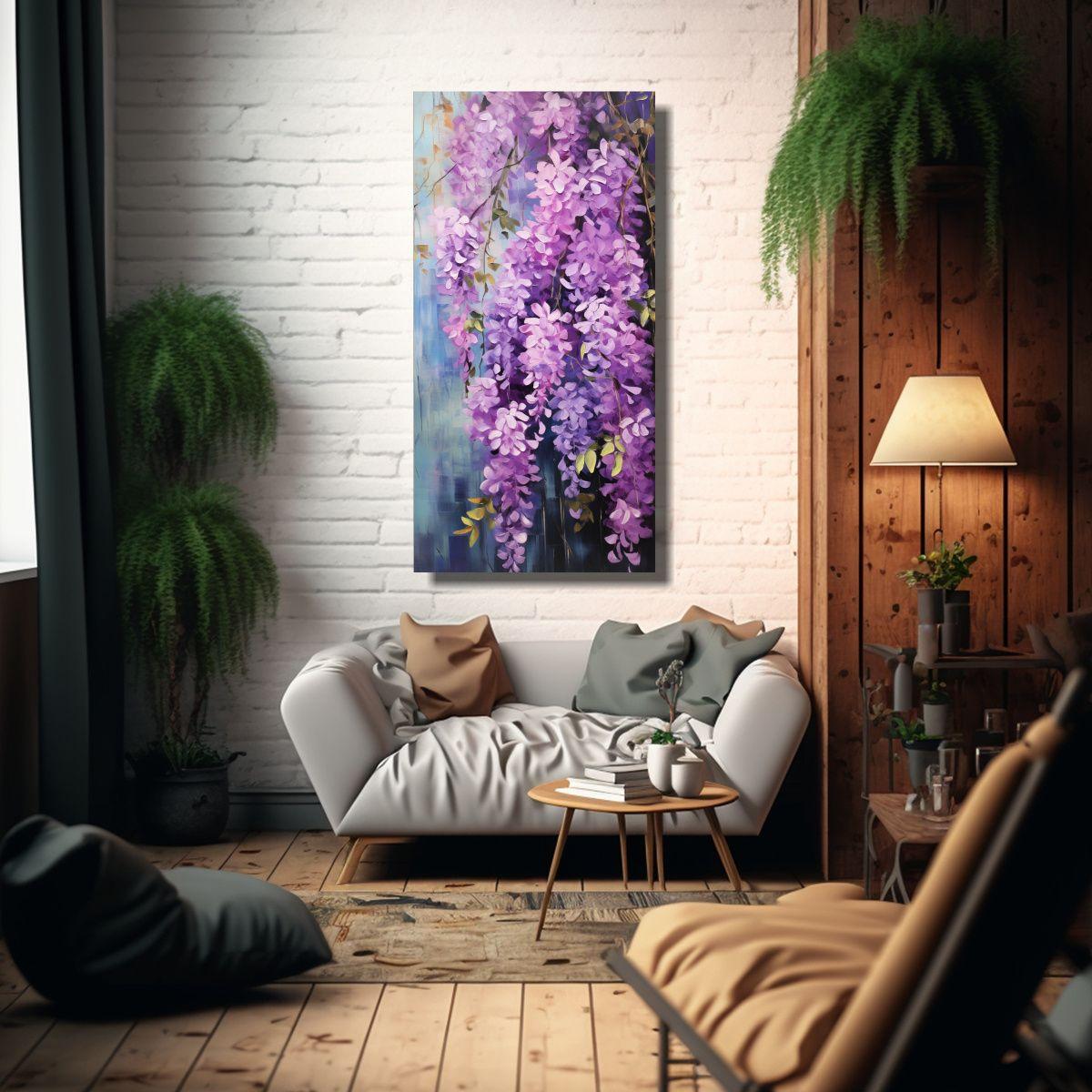 Pintura Abstracta De Flores De Glicina Canva 70x140cm-2