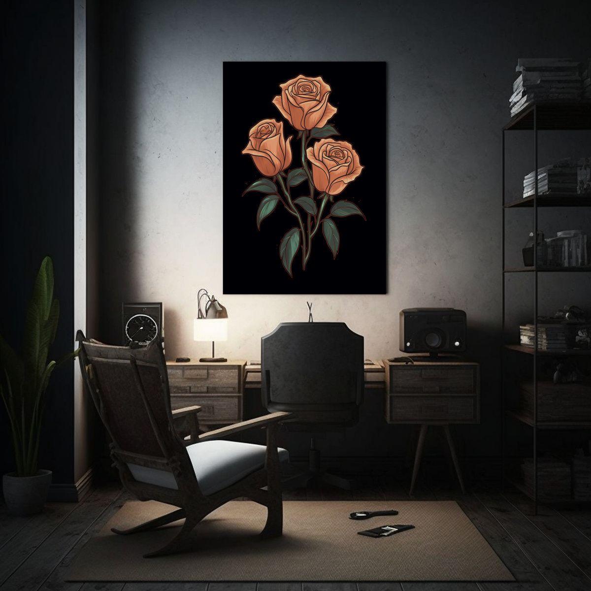Pintura Minimalista De Rosas En Línea Sobre 30x40cm-2