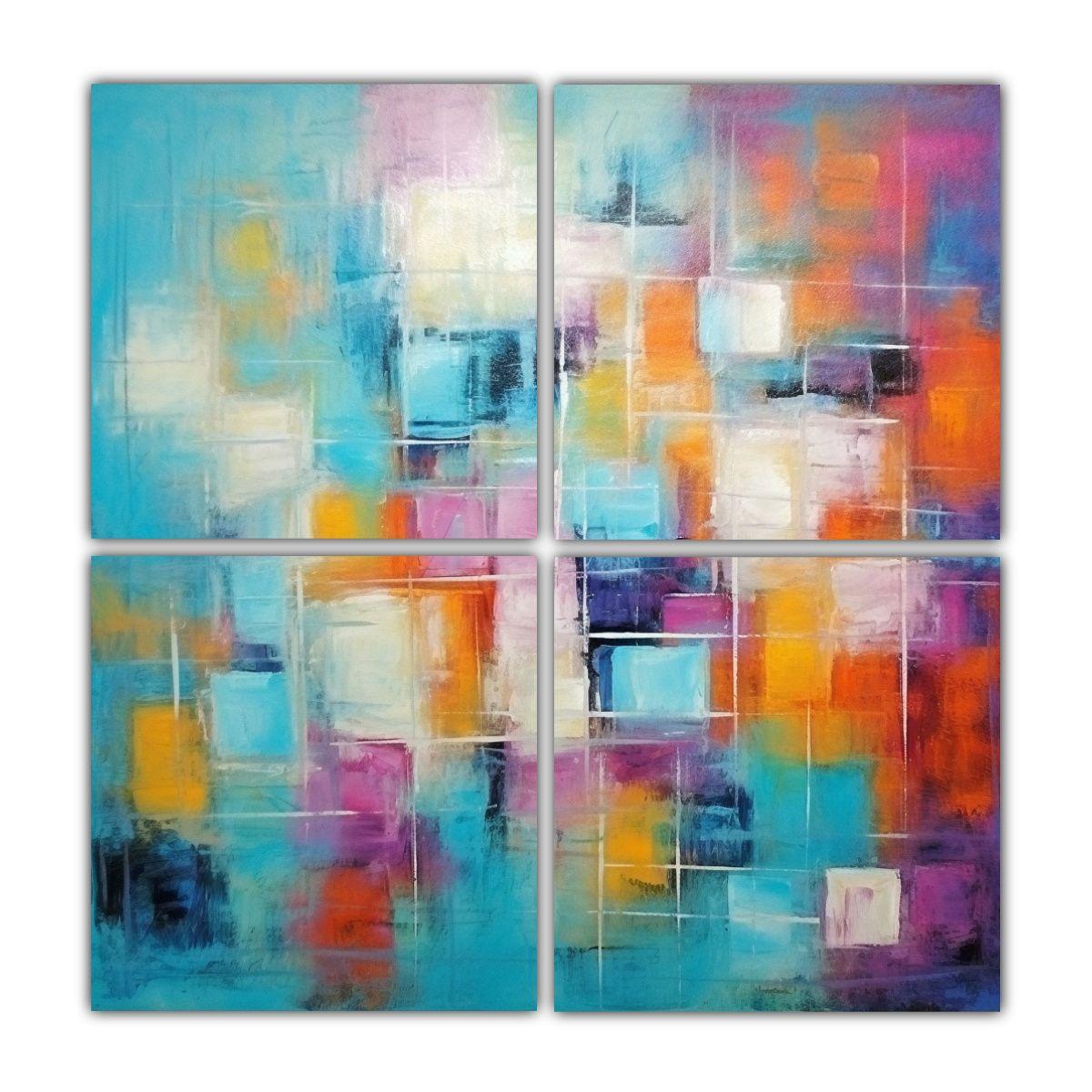 Pintura Abstracta De Colores Fríos Con 120x120 Cm-0