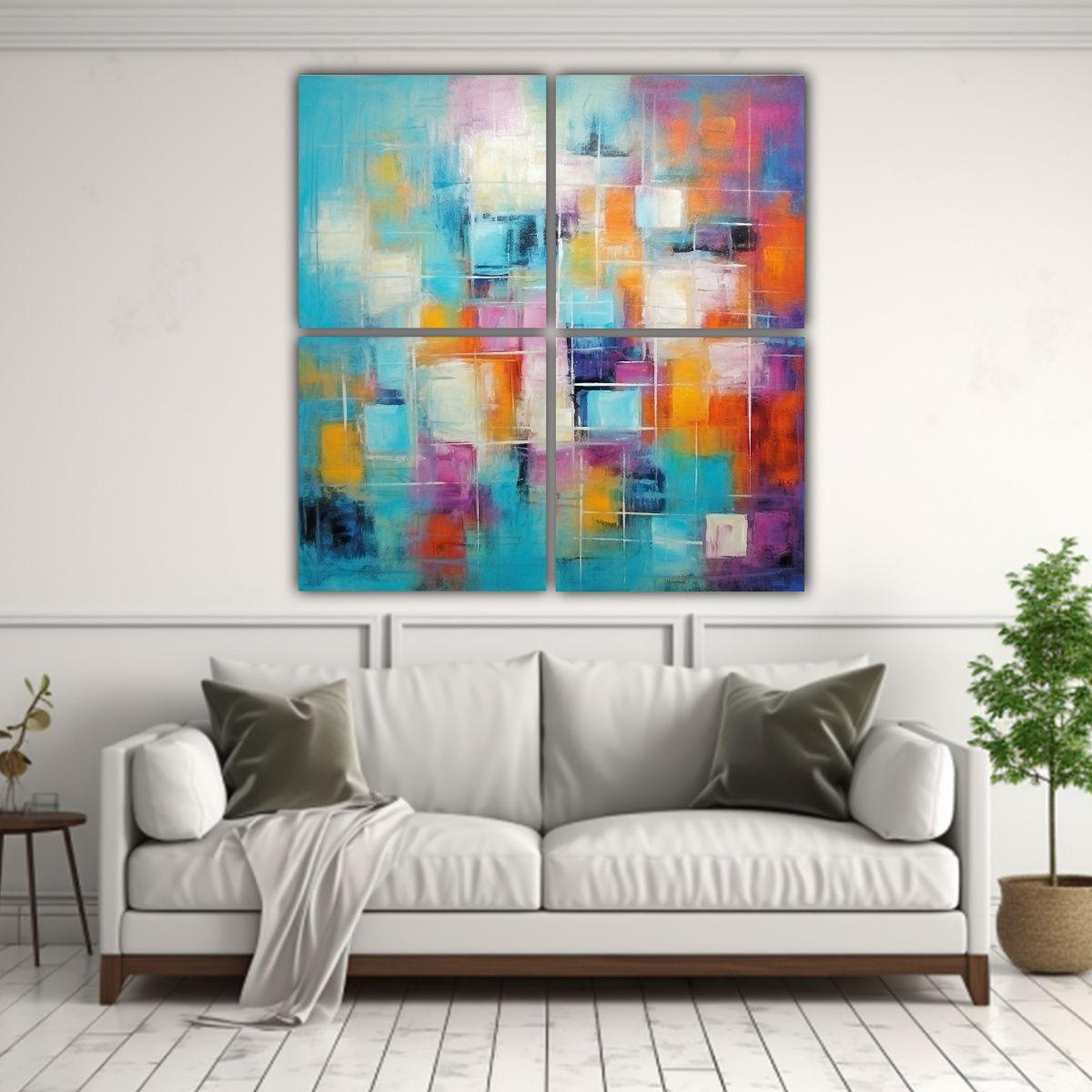 Pintura Abstracta De Colores Fríos Con 120x120 Cm-2