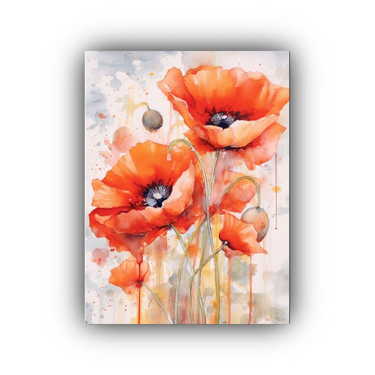Pinturas Acuarela Abstracta Amapolas Bastidor 80x120cm-0
