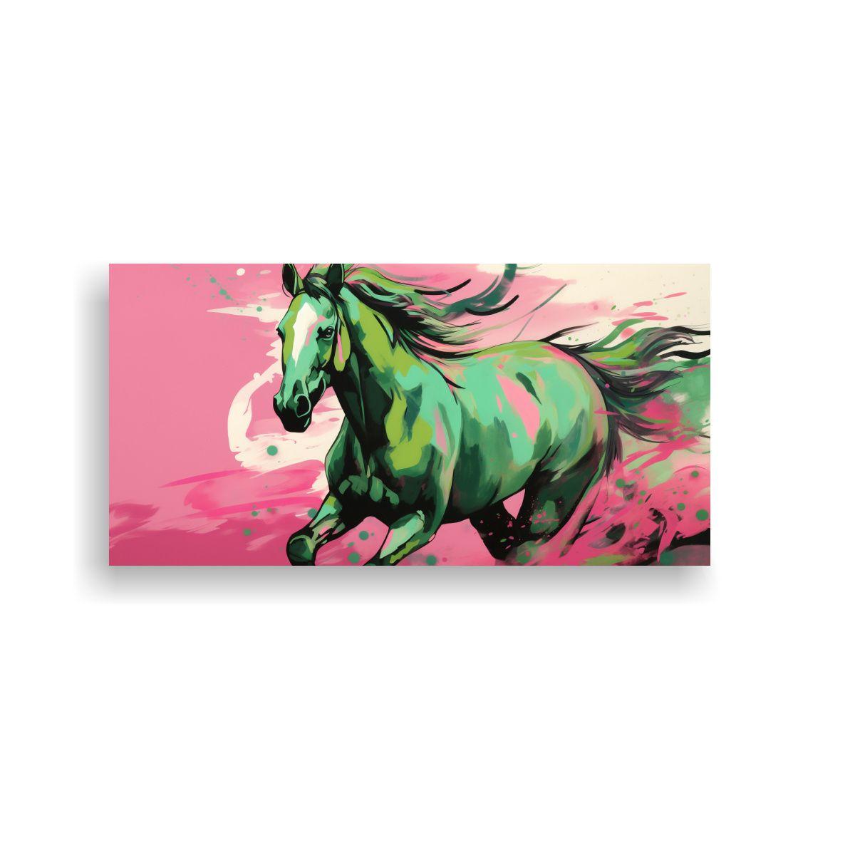 Pintura Lienzo Caballo Verde Y Rosa Estilo Pop Art 40x20cm-0