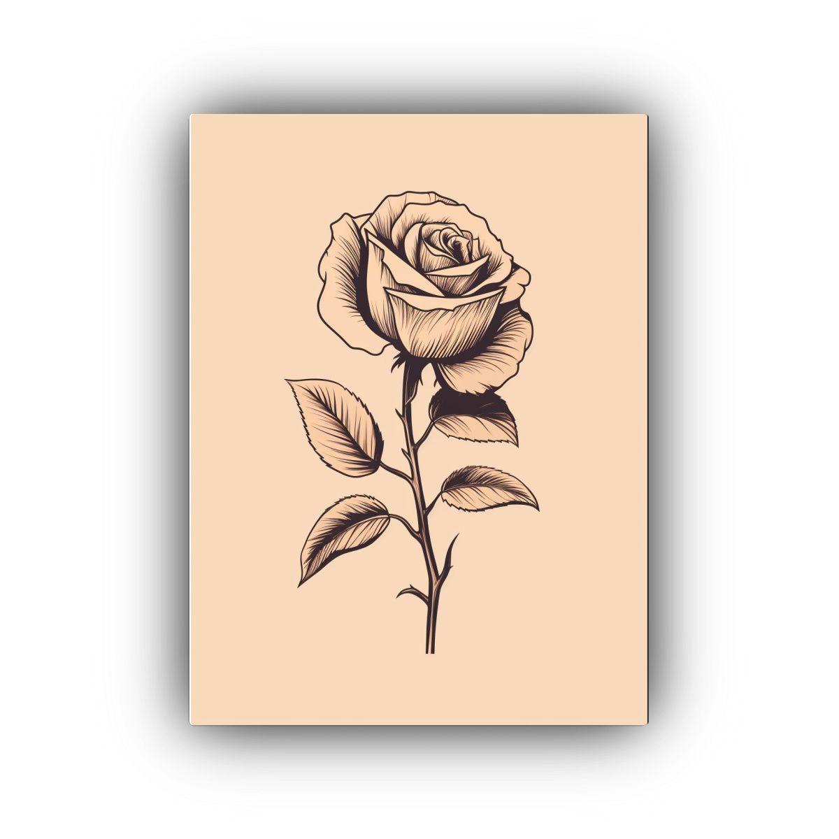 Pintura Decorativa De Lienzo: Rosa Con Hojas En 40x50cm-0