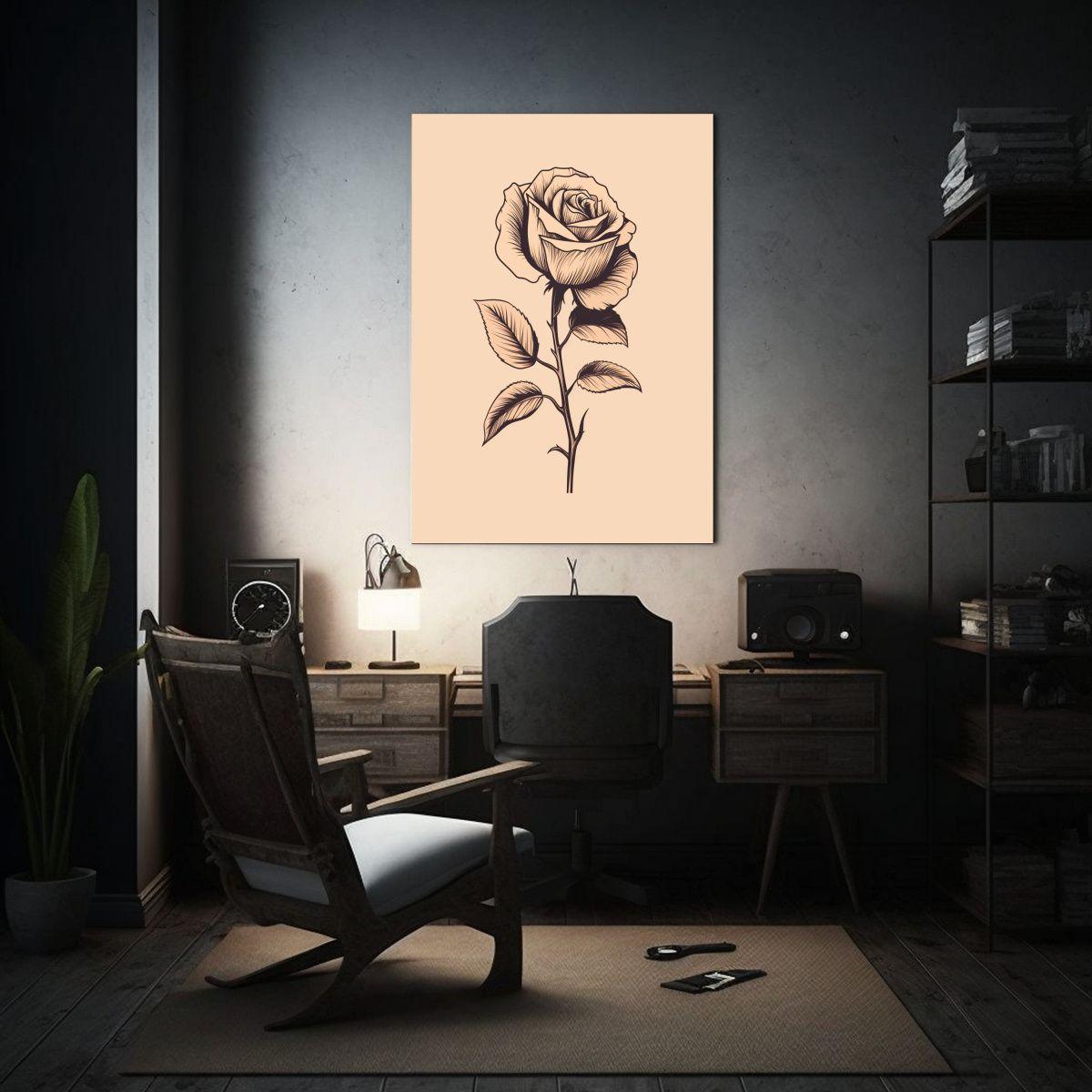 Pintura Decorativa De Lienzo: Rosa Con Hojas En 40x50cm-2