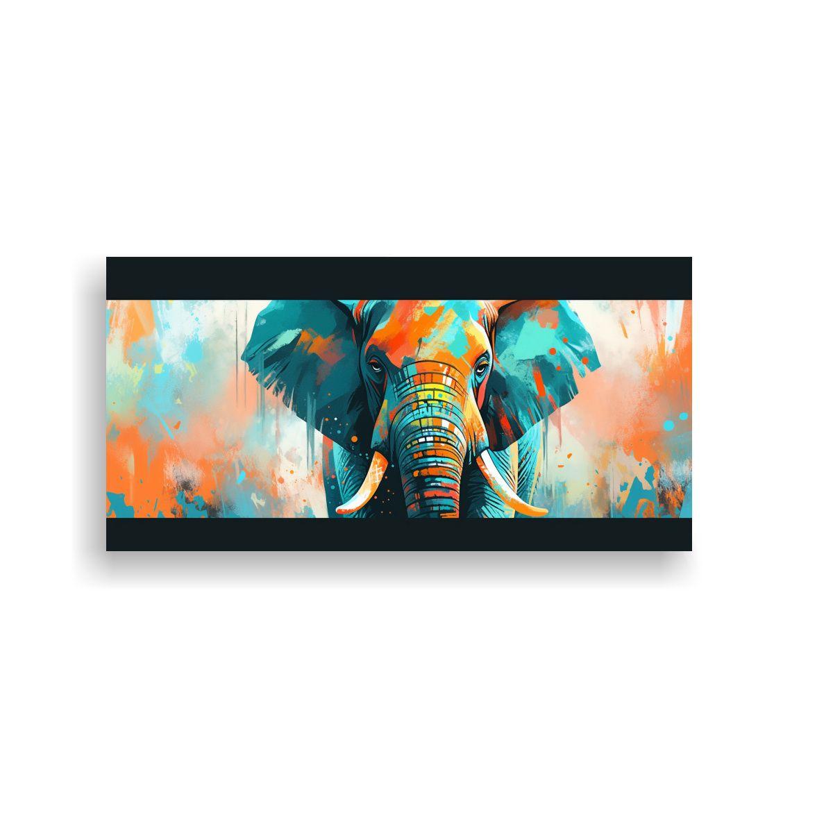 Lienzo Moderno Elefante En Colores Turquesa Y Nara 40x20cm-0