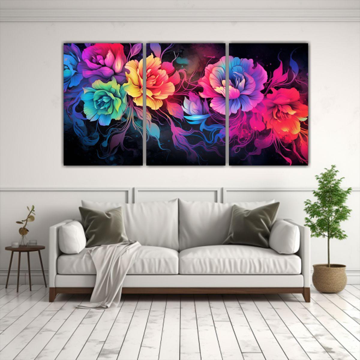 3 Composiciones Diseño Artesanal Estilo Neonoir 90x45 Cm-2