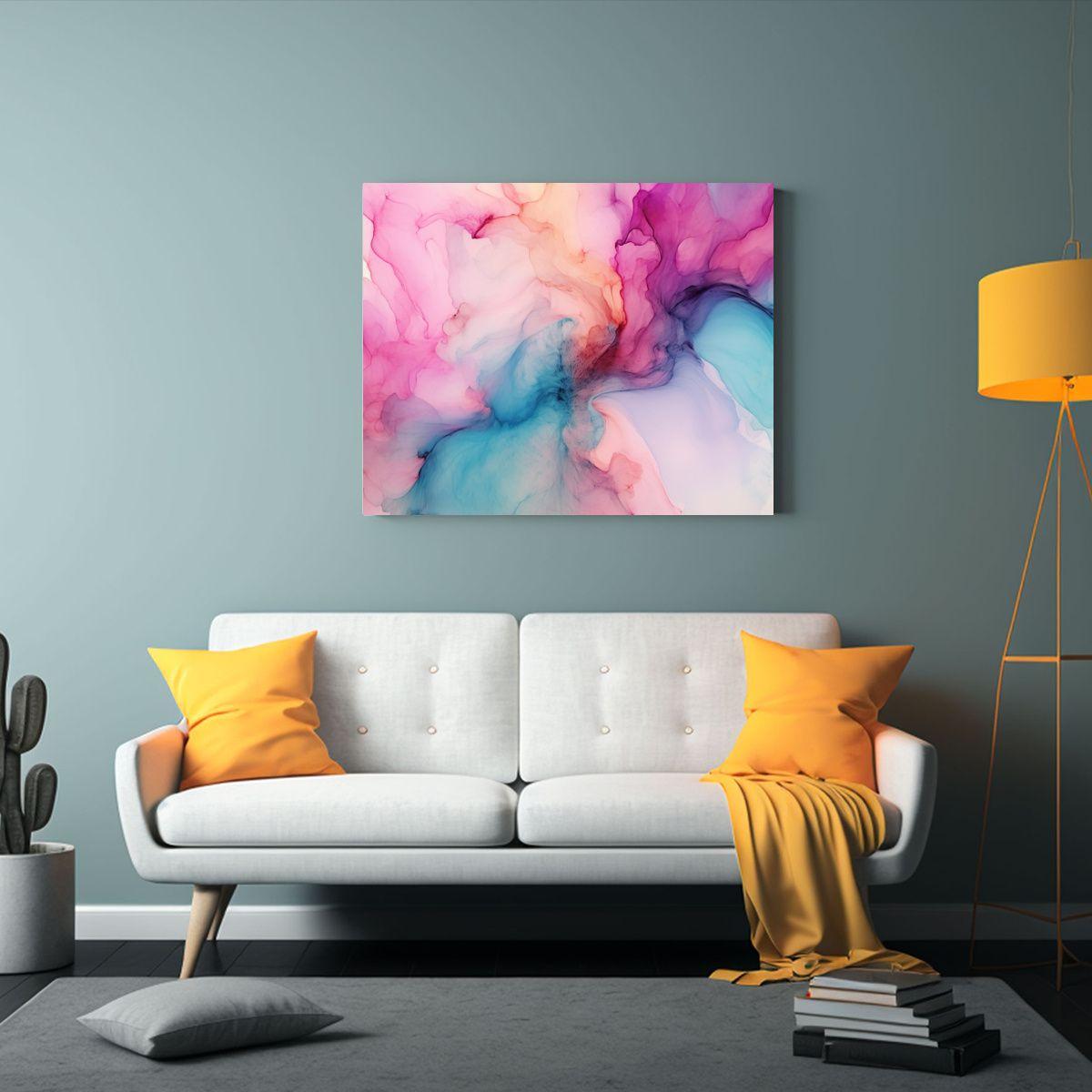 Lienzo Artístico Decorativo Con Tinta Alcohol Rosa Suave Y  60x40cm-1