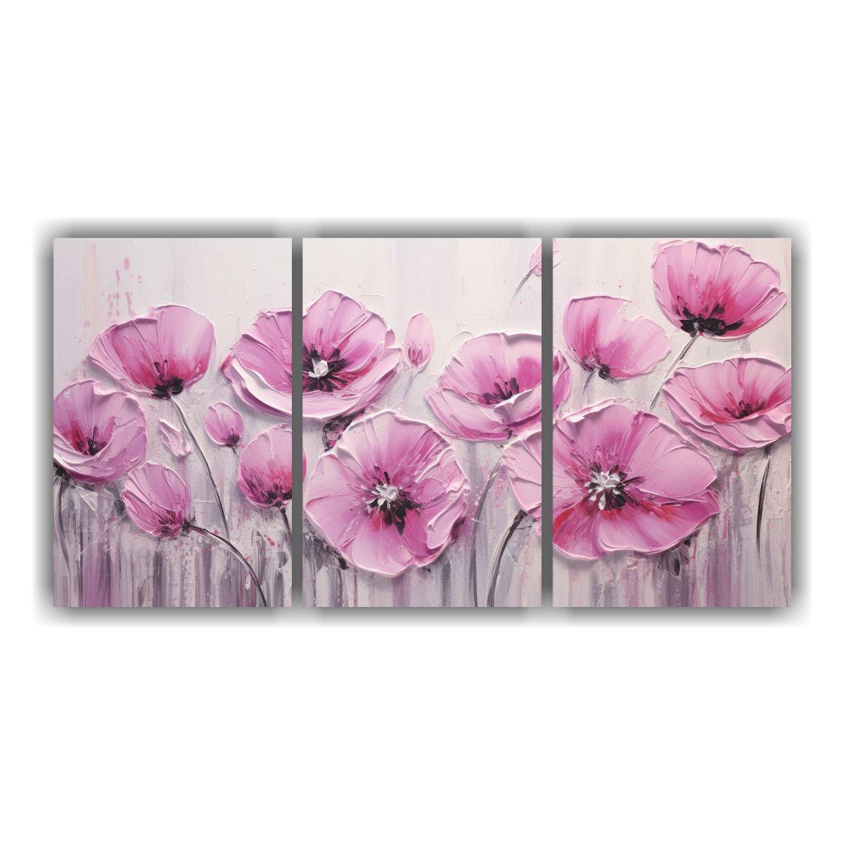 Tres Lienzos De Tela Hermoso Clasico Con Amapolas 60x30 Cm-0