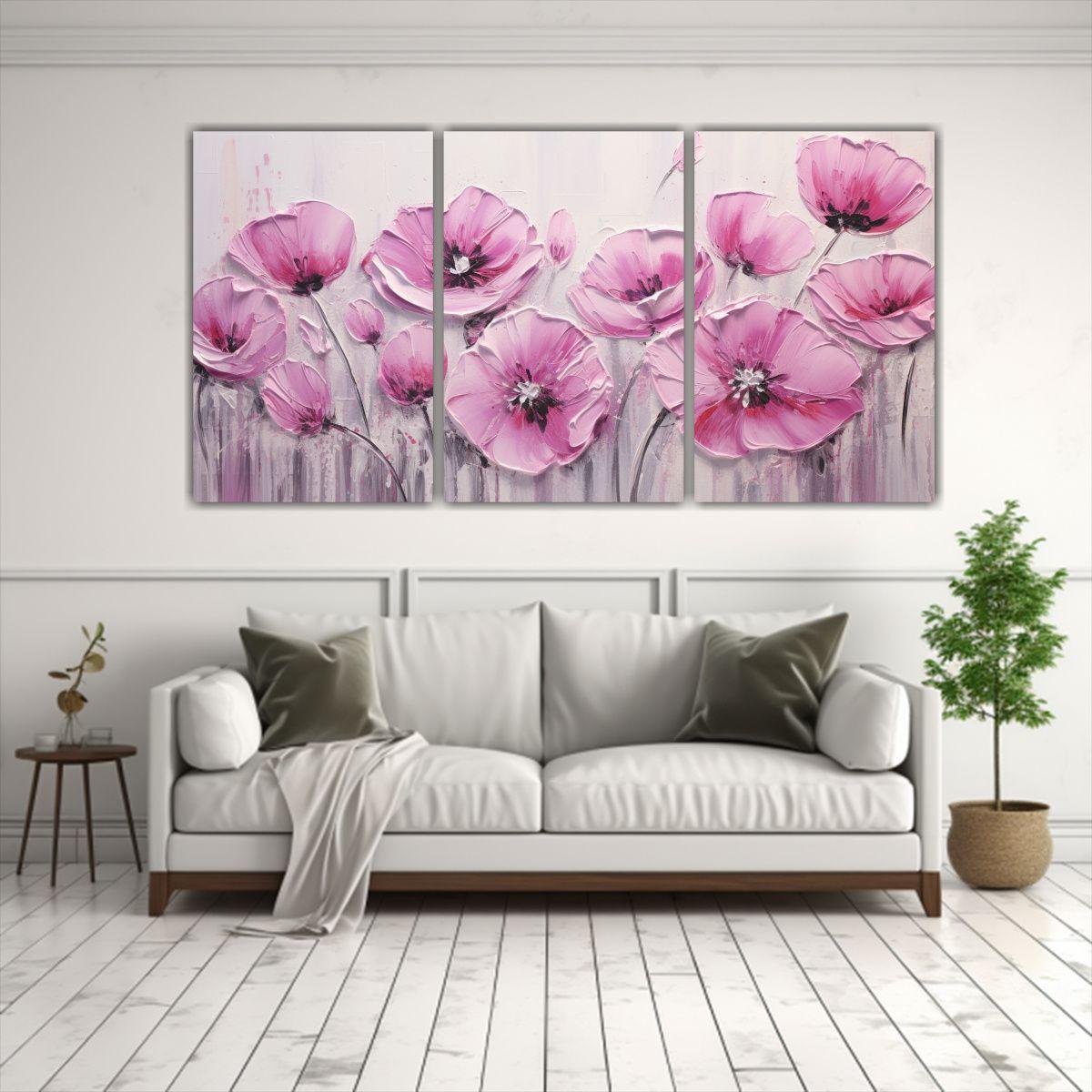Tres Lienzos De Tela Hermoso Clasico Con Amapolas 60x30 Cm-2