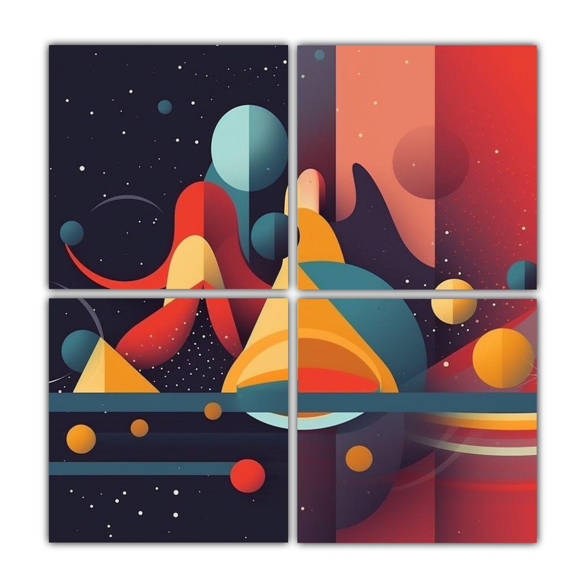 Cuadro Lienzo Abstracto Colores Alegría 4 Paneles 80x80 Cm-0