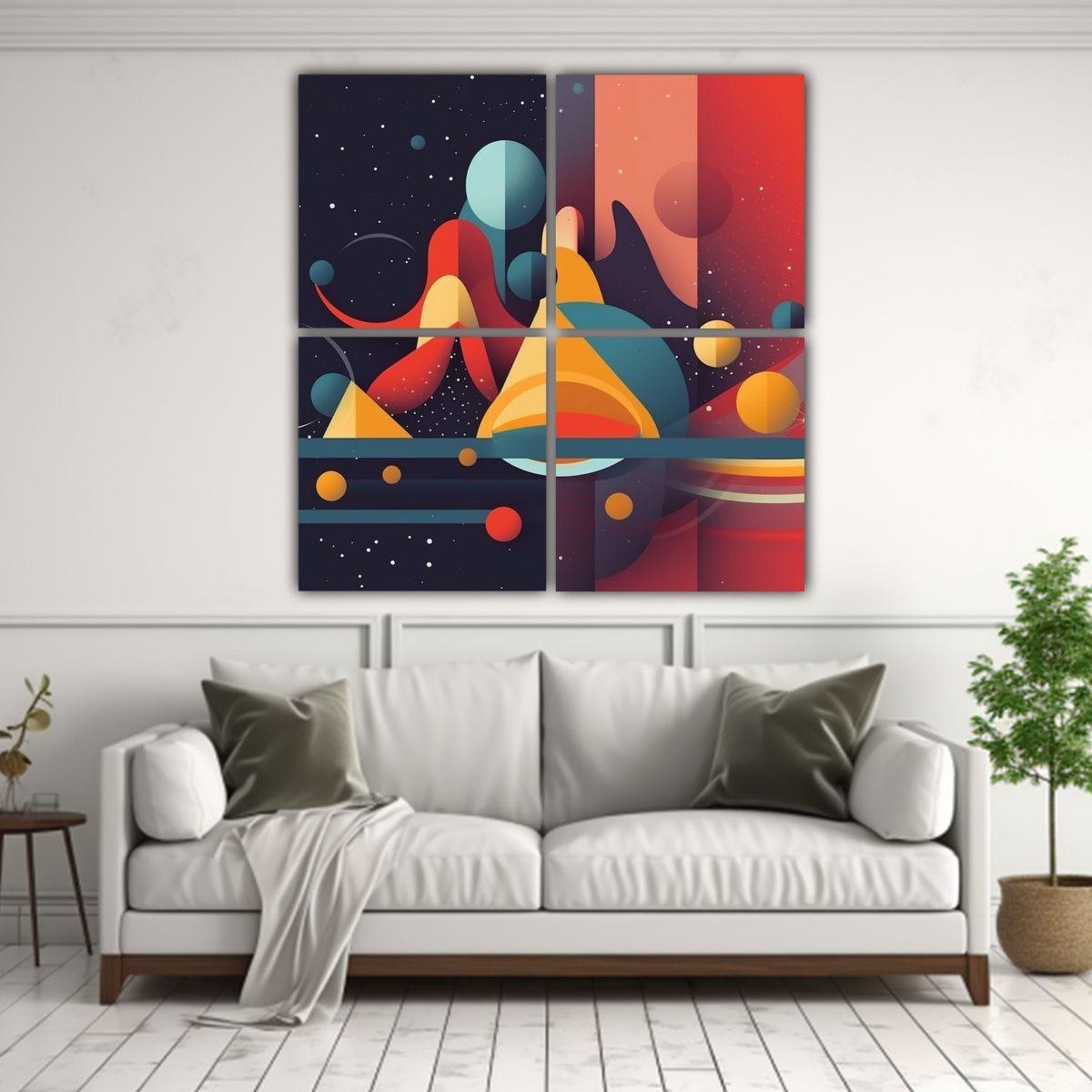 Cuadro Lienzo Abstracto Colores Alegría 4 Paneles 80x80 Cm-2