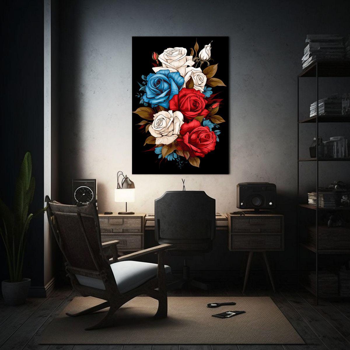 Cuadro De Diseño Floral Con Rosas Rojas Y Blancas 20x30cm-2