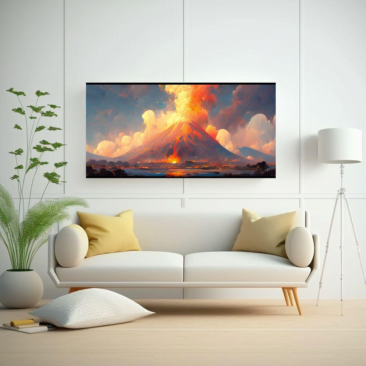Pintura Abstracta Detallada De Un Volcán Con Colo 140x70cm-2