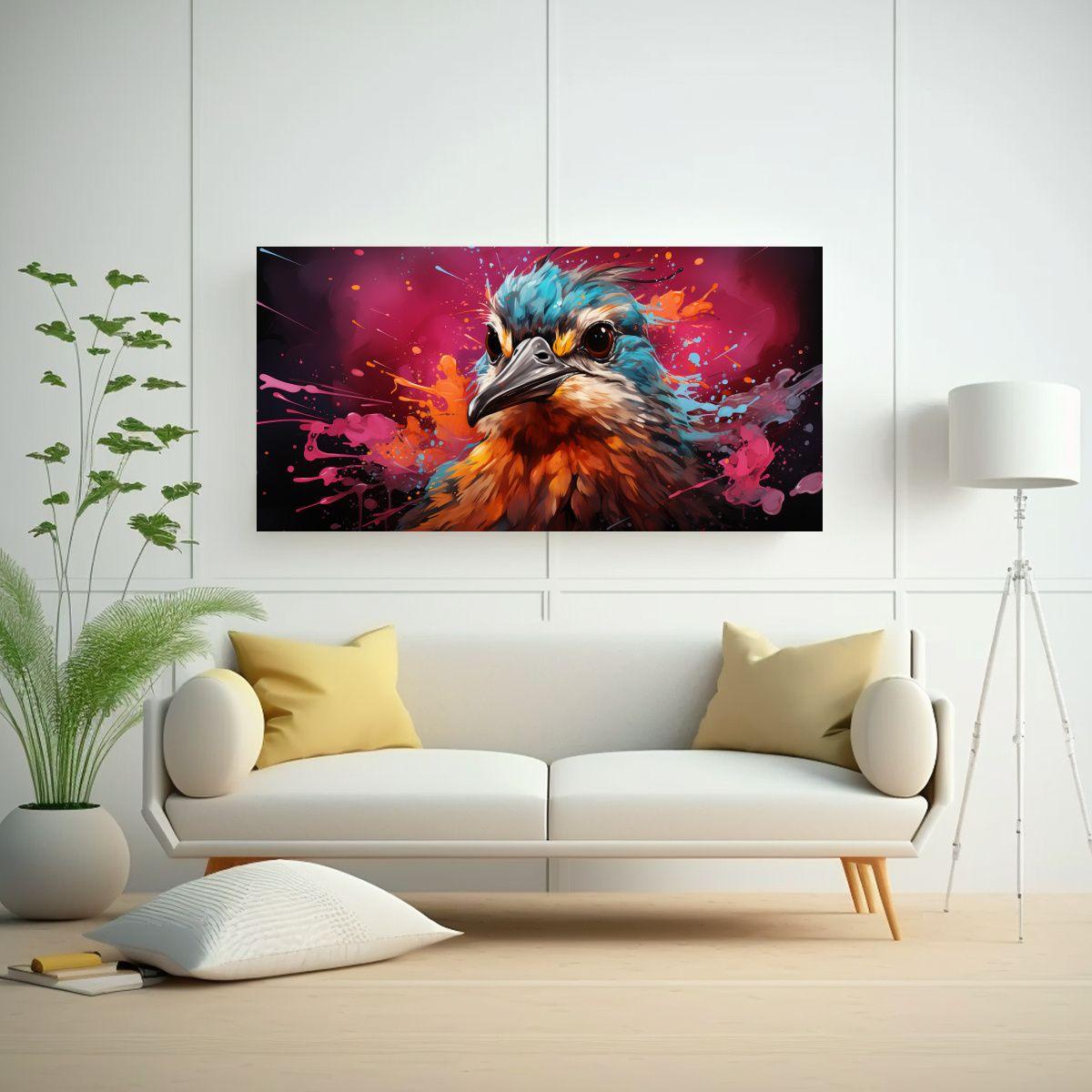 Cuadro Decorativo Neo Pop Art Pinguino En Tinta Y  140x70cm-2