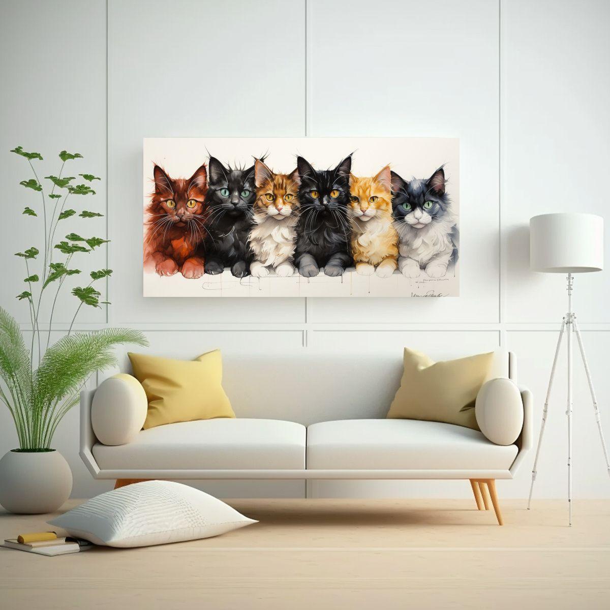 Pinturas Decorativas Vintage De Gatos Fantasia 80x40cm-2