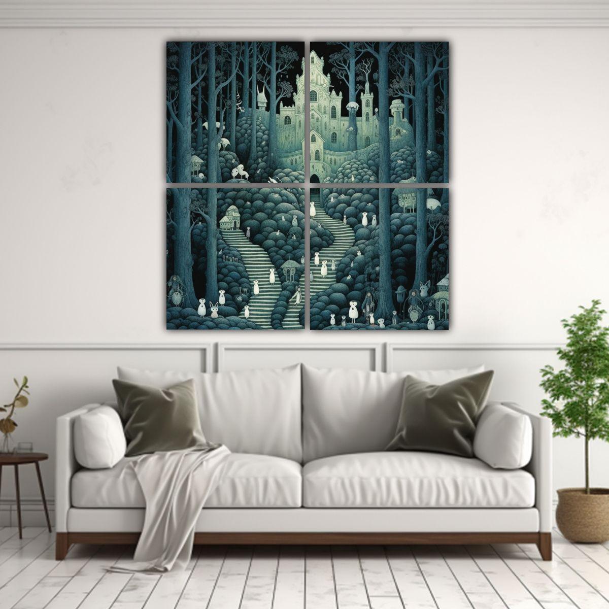 Lienzo Medieval Bosque Embrujado Junto A Un 80x80 Cm-2