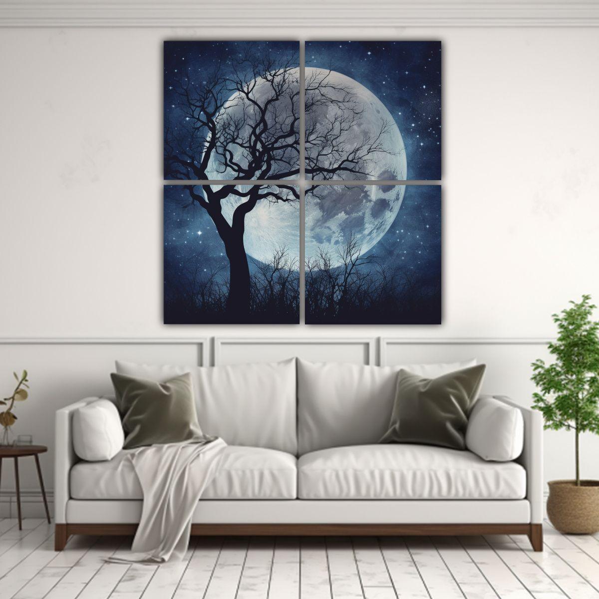 Cuadro Moderno Noche Estrellada Con Luna Llena En 180x180 Cm-2