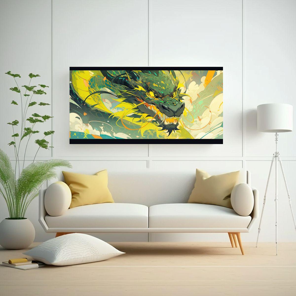 Cuadro Floral Inspirado En Un Dragón En Colores 60x30cm-2