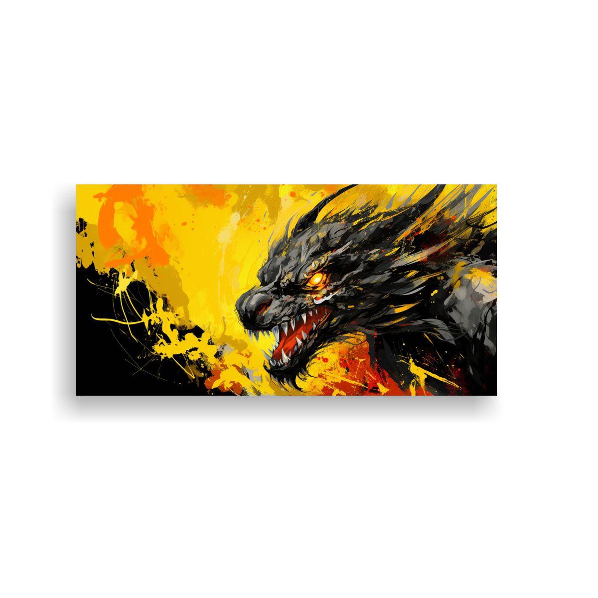 Pintura En Bastidor Forma Lineales Dragón En Amar 160x80cm-0