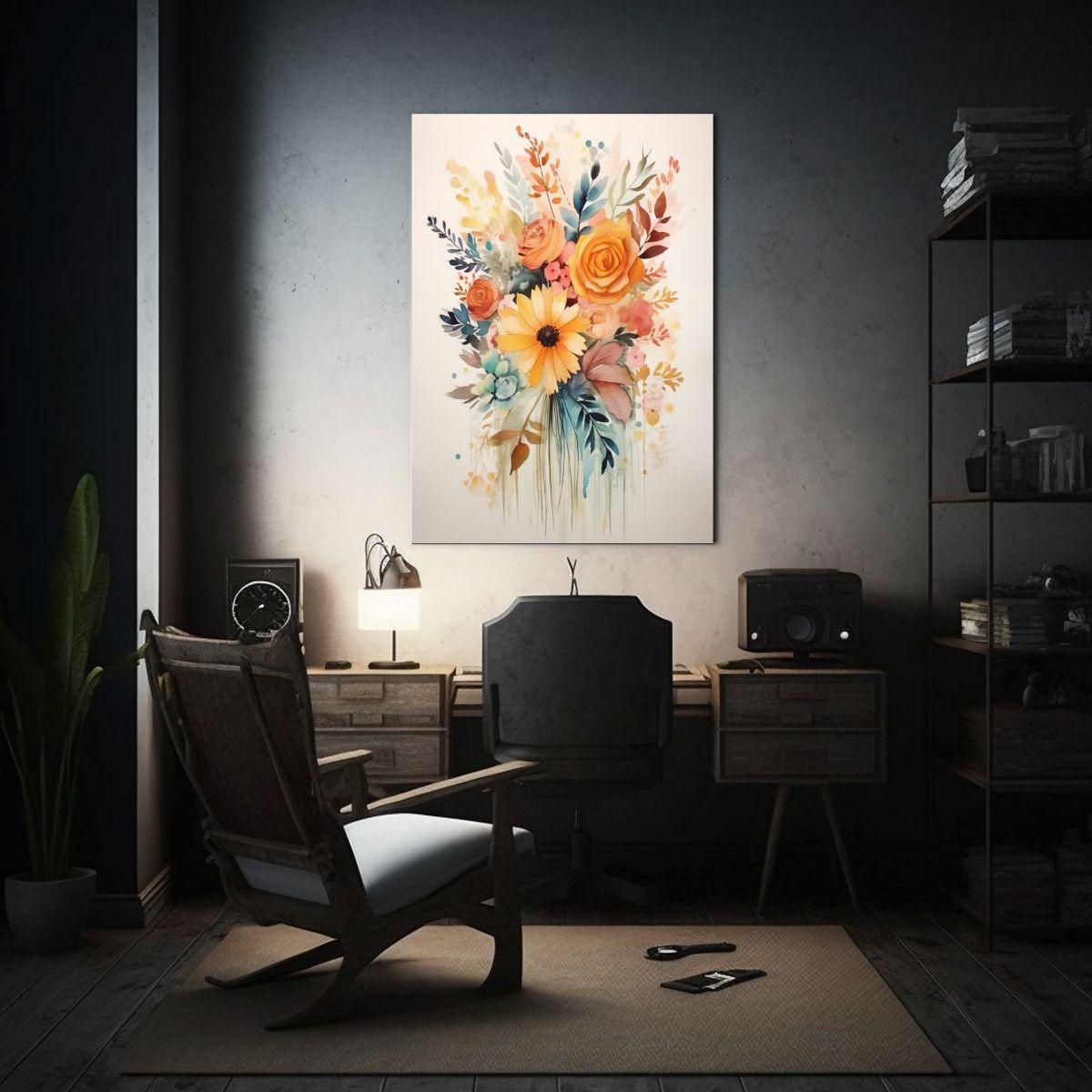 Pintura Decorativa Boho Cuadro Acuarela Floral 60x90cm-2