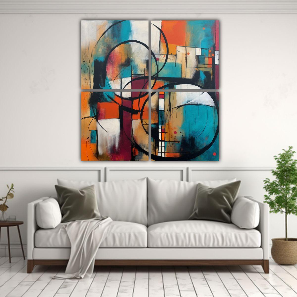 Cuatro Telas En Bastidor Abstracto Actuales Para 140x140 Cm-2