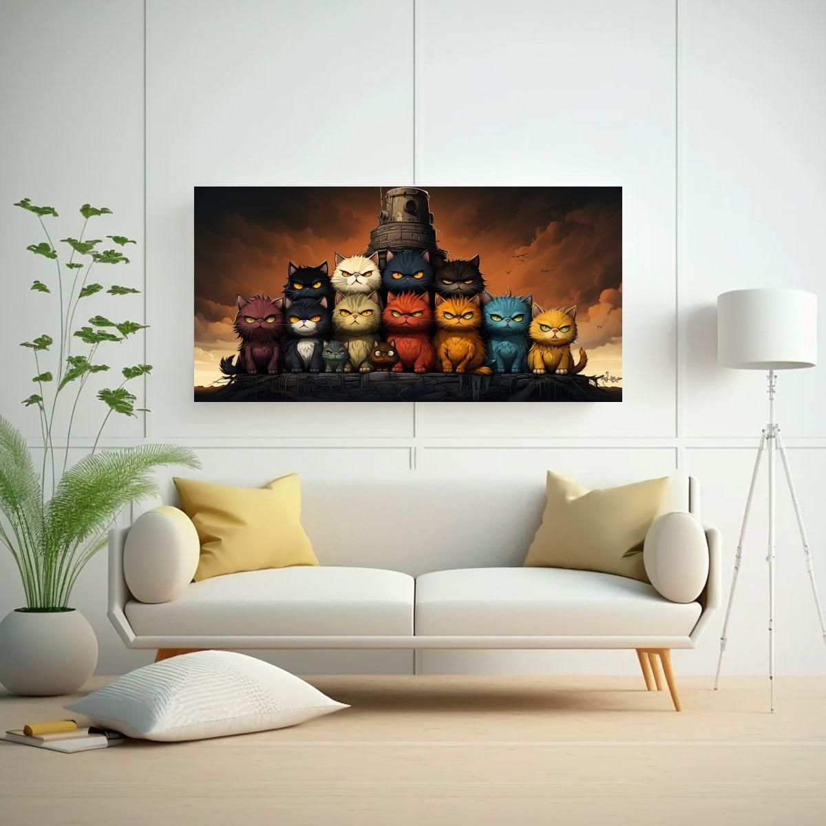 Cuadro Gatos De Colores Sobre Fondo Naranja 100x50cm-2