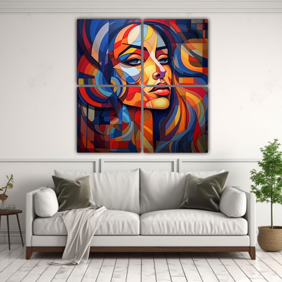 Lienzo Cuadro Mujer Pintada En Cubismo Con 120x120 Cm-2