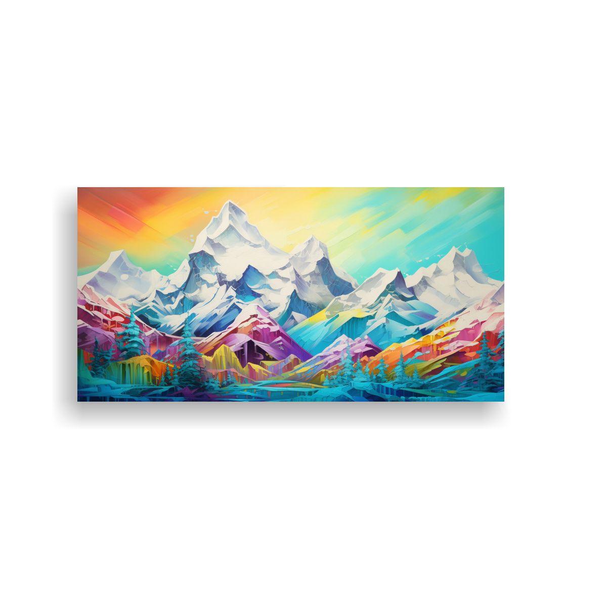 Cuadro De Montañas Nevadas Con Arcoíris Y Colore 160x80cm-0