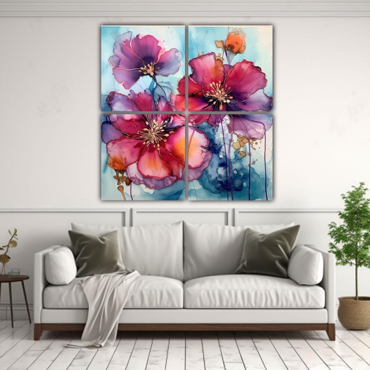 Cuadros Tema Inspiración De Flores Con Tinta De 180x180 Cm-2