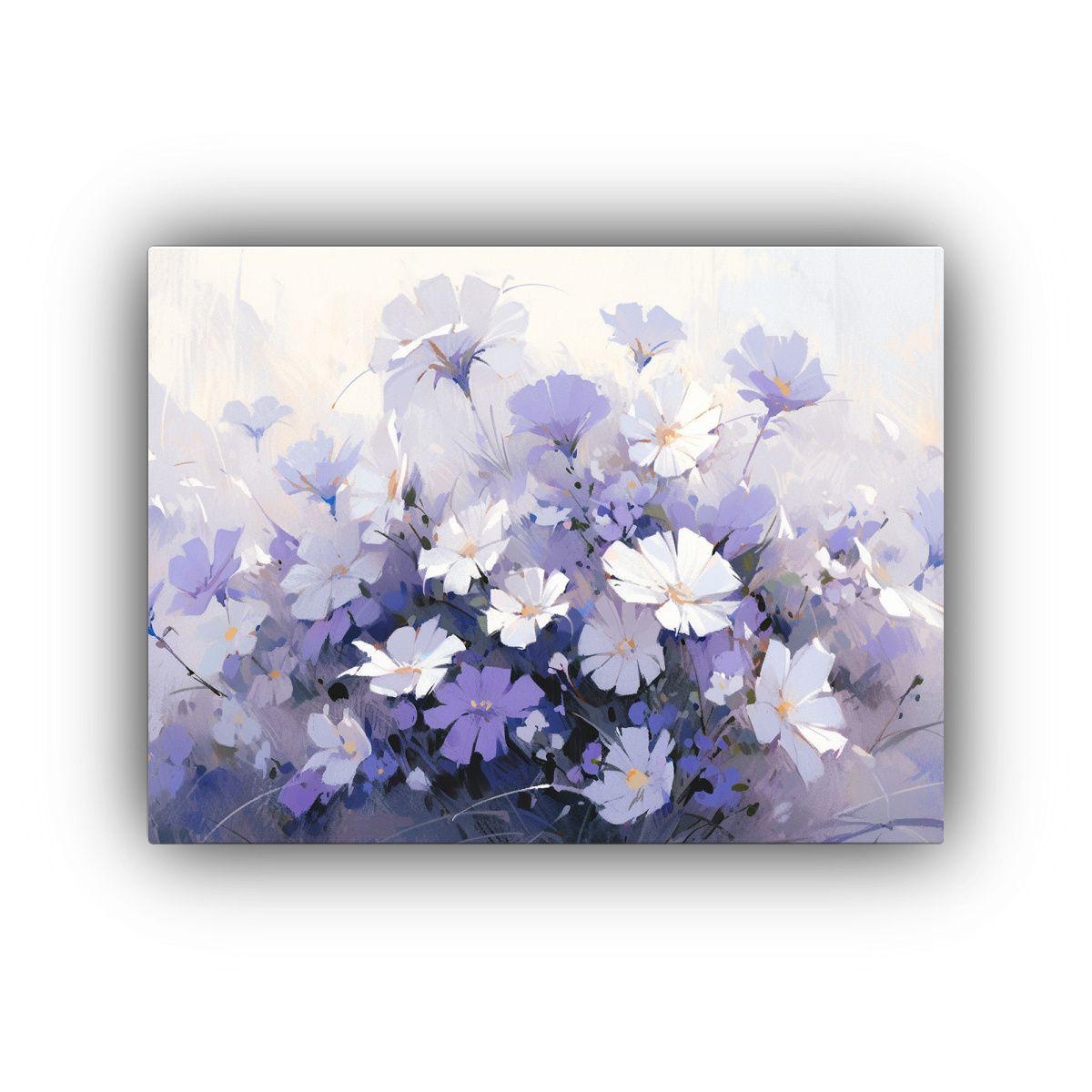 Cuadro De Flores En Púrpura Y Blanco Para Sala: 75x50cm-0
