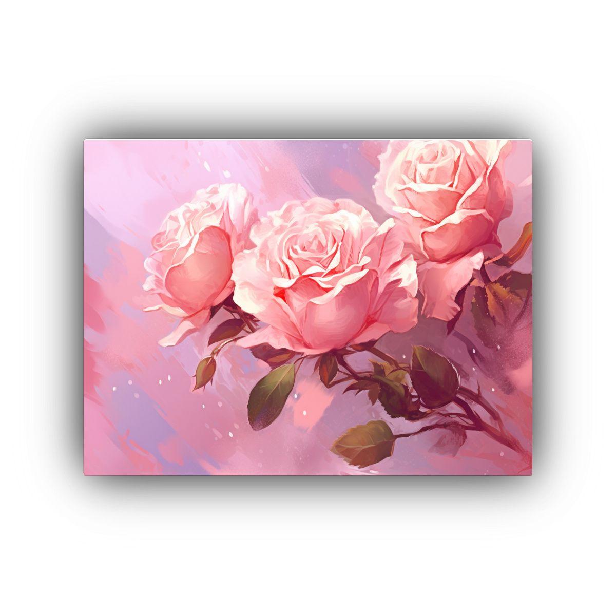 Pintura Decorativa De Rosas Rosadas Sobre Fondo Ro 65x50cm-0