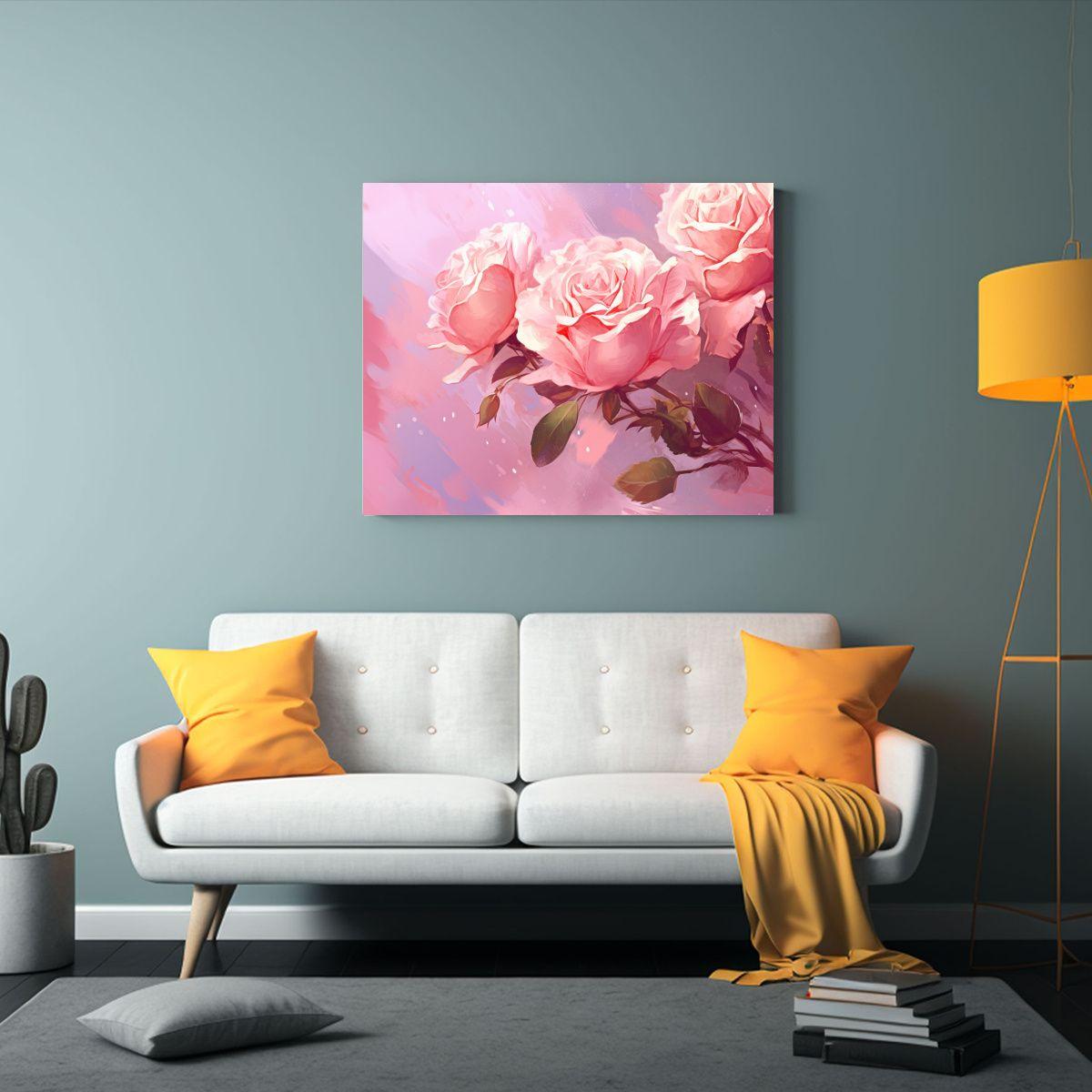 Pintura Decorativa De Rosas Rosadas Sobre Fondo Ro 65x50cm-2